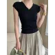 Solid Color Short Sleeves Skinny V-Neck T-Shirts Solid Color Short Sleeves Skinny V-Neck T-Shirts