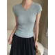 Solid Color Short Sleeves Skinny V-Neck T-Shirts Solid Color Short Sleeves Skinny V-Neck T-Shirts