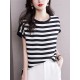 Contrast Color Striped Loose Plus Size Round-Neck T-Shirts Contrast Color Striped Loose Plus Size Round-Neck T-Shirts