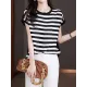 Contrast Color Striped Loose Plus Size Round-Neck T-Shirts Contrast Color Striped Loose Plus Size Round-Neck T-Shirts