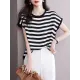 Contrast Color Striped Loose Plus Size Round-Neck T-Shirts Contrast Color Striped Loose Plus Size Round-Neck T-Shirts