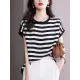 Contrast Color Striped Loose Plus Size Round-Neck T-Shirts Contrast Color Striped Loose Plus Size Round-Neck T-Shirts