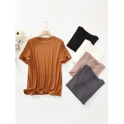 Solid Color Split-Joint Loose Short Sleeves Round-neck T-Shirts Tops