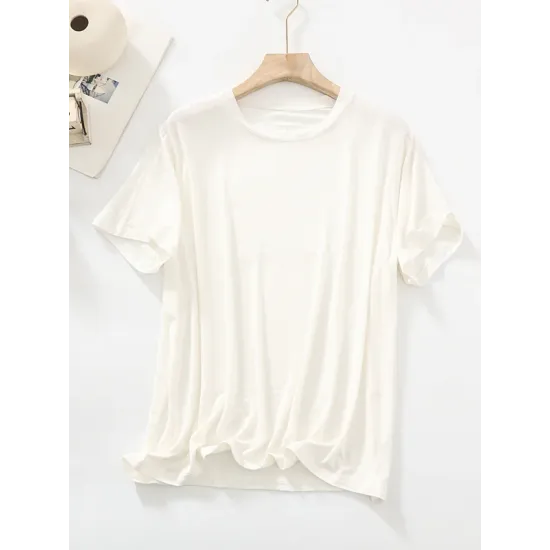 Solid Color Split-Joint Loose Short Sleeves Round-neck T-Shirts Tops Solid Color Split-Joint Loose Short Sleeves Round-neck T-Shirts Tops