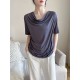 Pleated Solid Color Short Sleeves Heaps Collar T-Shirts Tops Pleated Solid Color Short Sleeves Heaps Collar T-Shirts Tops
