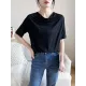 Pleated Solid Color Short Sleeves Heaps Collar T-Shirts Tops Pleated Solid Color Short Sleeves Heaps Collar T-Shirts Tops