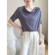 Pleated Solid Color Short Sleeves Heaps Collar T-Shirts Tops Pleated Solid Color Short Sleeves Heaps Collar T-Shirts Tops