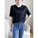 Pleated Solid Color Short Sleeves Heaps Collar T-Shirts Tops Pleated Solid Color Short Sleeves Heaps Collar T-Shirts Tops