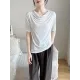 Pleated Solid Color Short Sleeves Heaps Collar T-Shirts Tops Pleated Solid Color Short Sleeves Heaps Collar T-Shirts Tops