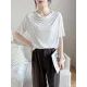 Pleated Solid Color Short Sleeves Heaps Collar T-Shirts Tops Pleated Solid Color Short Sleeves Heaps Collar T-Shirts Tops