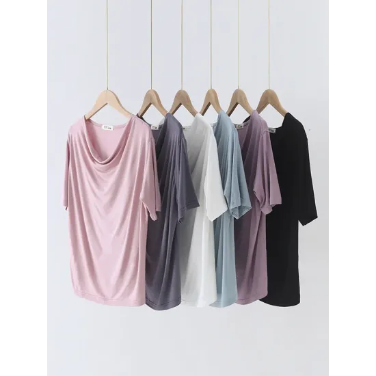 Pleated Solid Color Short Sleeves Heaps Collar T-Shirts Tops Pleated Solid Color Short Sleeves Heaps Collar T-Shirts Tops