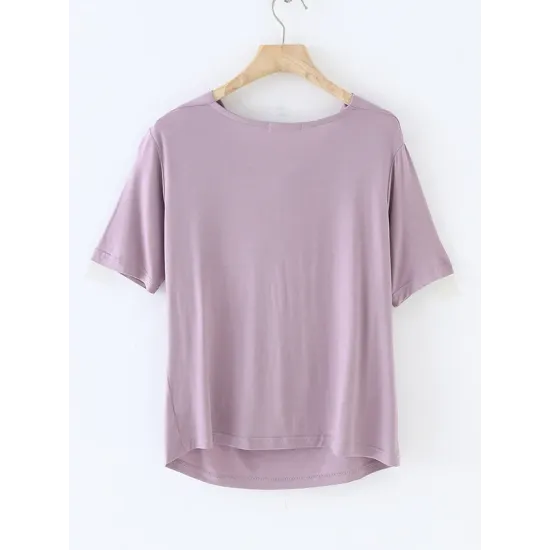 Pleated Solid Color Short Sleeves Heaps Collar T-Shirts Tops Pleated Solid Color Short Sleeves Heaps Collar T-Shirts Tops
