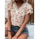Falbala Floral Printed Split-Joint Loose Petal Sleeves V-Neck T-Shirts Tops Falbala Floral Printed Split-Joint Loose Petal Sleeves V-Neck T-Shirts Tops