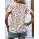 Falbala Floral Printed Split-Joint Loose Petal Sleeves V-Neck T-Shirts Tops Falbala Floral Printed Split-Joint Loose Petal Sleeves V-Neck T-Shirts Tops