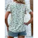 Falbala Floral Printed Split-Joint Loose Petal Sleeves V-Neck T-Shirts Tops Falbala Floral Printed Split-Joint Loose Petal Sleeves V-Neck T-Shirts Tops