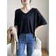 Solid Color Split-Joint Loose Short Sleeves V-neck T-Shirts Tops Solid Color Split-Joint Loose Short Sleeves V-neck T-Shirts Tops