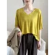 Solid Color Split-Joint Loose Short Sleeves V-neck T-Shirts Tops Solid Color Split-Joint Loose Short Sleeves V-neck T-Shirts Tops
