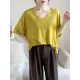 Solid Color Split-Joint Loose Short Sleeves V-neck T-Shirts Tops Solid Color Split-Joint Loose Short Sleeves V-neck T-Shirts Tops