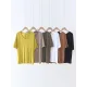 Solid Color Split-Joint Loose Short Sleeves V-neck T-Shirts Tops Solid Color Split-Joint Loose Short Sleeves V-neck T-Shirts Tops