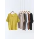 Solid Color Split-Joint Loose Short Sleeves V-neck T-Shirts Tops Solid Color Split-Joint Loose Short Sleeves V-neck T-Shirts Tops
