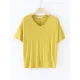 Solid Color Split-Joint Loose Short Sleeves V-neck T-Shirts Tops Solid Color Split-Joint Loose Short Sleeves V-neck T-Shirts Tops