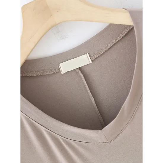 Solid Color Split-Joint Loose Short Sleeves V-neck T-Shirts Tops Solid Color Split-Joint Loose Short Sleeves V-neck T-Shirts Tops