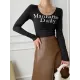 Letter Print Long Sleeves Skinny U-Neck T-Shirts