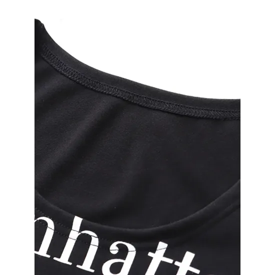 Letter Print Long Sleeves Skinny U-Neck T-Shirts