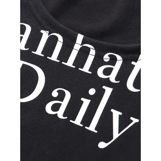 Letter Print Long Sleeves Skinny U-Neck T-Shirts