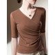 Asymmetric Pleated Solid Color Split-Joint Half Sleeves Plus Size V-Neck T-Shirts Tops Asymmetric Pleated Solid Color Split-Joint Half Sleeves Plus Size V-Neck T-Shirts Tops