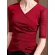 Asymmetric Pleated Solid Color Split-Joint Half Sleeves Plus Size V-Neck T-Shirts Tops Asymmetric Pleated Solid Color Split-Joint Half Sleeves Plus Size V-Neck T-Shirts Tops