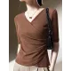 Asymmetric Pleated Solid Color Split-Joint Half Sleeves Plus Size V-Neck T-Shirts Tops Asymmetric Pleated Solid Color Split-Joint Half Sleeves Plus Size V-Neck T-Shirts Tops