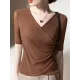 Asymmetric Pleated Solid Color Split-Joint Half Sleeves Plus Size V-Neck T-Shirts Tops Asymmetric Pleated Solid Color Split-Joint Half Sleeves Plus Size V-Neck T-Shirts Tops