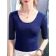 Gauze Solid Color Half Sleeves Plus Size Round-Neck T-Shirts Tops Gauze Solid Color Half Sleeves Plus Size Round-Neck T-Shirts Tops