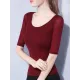 Gauze Solid Color Half Sleeves Plus Size Round-Neck T-Shirts Tops Gauze Solid Color Half Sleeves Plus Size Round-Neck T-Shirts Tops