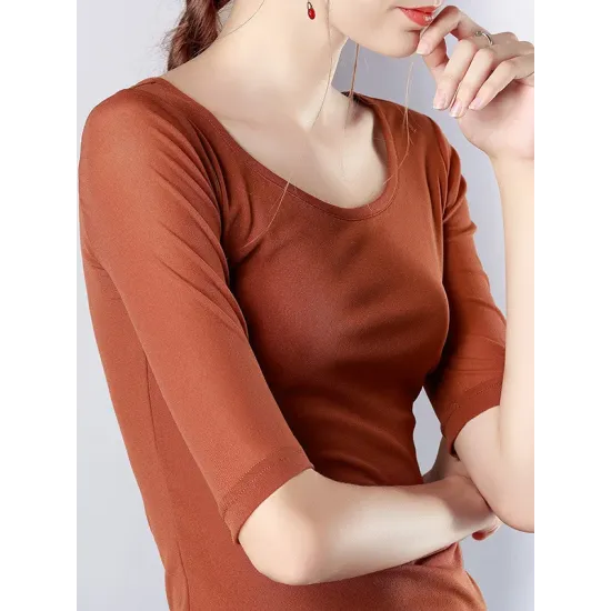 Gauze Solid Color Half Sleeves Plus Size Round-Neck T-Shirts Tops Gauze Solid Color Half Sleeves Plus Size Round-Neck T-Shirts Tops
