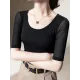 Gauze Solid Color Half Sleeves Plus Size Round-Neck T-Shirts Tops Gauze Solid Color Half Sleeves Plus Size Round-Neck T-Shirts Tops
