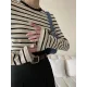 Contrast Color Striped Long Sleeves Skinny Round-Neck T-Shirts Tops Contrast Color Striped Long Sleeves Skinny Round-Neck T-Shirts Tops