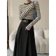 Contrast Color Striped Long Sleeves Skinny Round-Neck T-Shirts Tops Contrast Color Striped Long Sleeves Skinny Round-Neck T-Shirts Tops