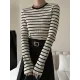 Contrast Color Striped Long Sleeves Skinny Round-Neck T-Shirts Tops Contrast Color Striped Long Sleeves Skinny Round-Neck T-Shirts Tops