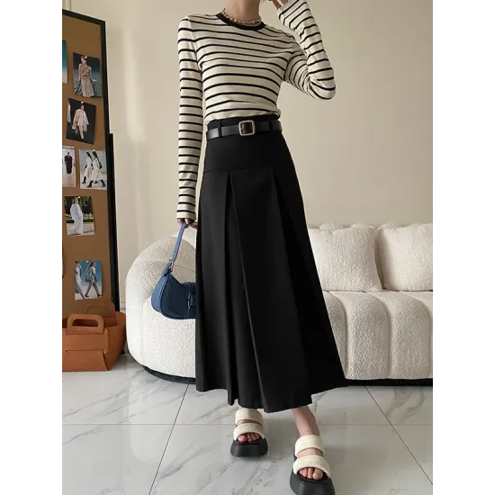 Contrast Color Striped Long Sleeves Skinny Round-Neck T-Shirts Tops Contrast Color Striped Long Sleeves Skinny Round-Neck T-Shirts Tops