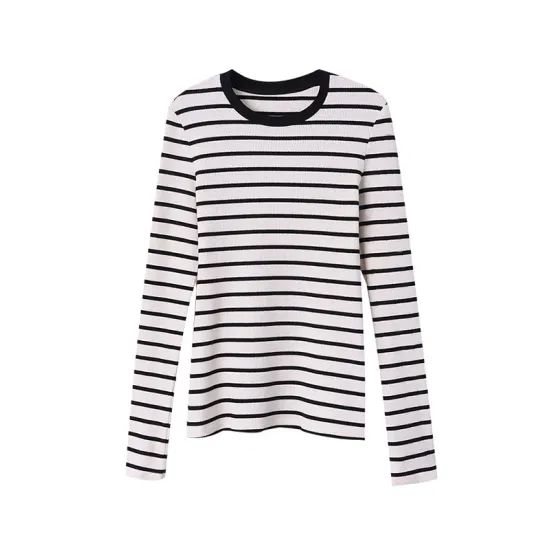 Contrast Color Striped Long Sleeves Skinny Round-Neck T-Shirts Tops Contrast Color Striped Long Sleeves Skinny Round-Neck T-Shirts Tops