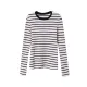 Contrast Color Striped Long Sleeves Skinny Round-Neck T-Shirts Tops Contrast Color Striped Long Sleeves Skinny Round-Neck T-Shirts Tops