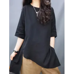 Solid Color Half Sleeves Loose Round-Neck T-Shirts Tops