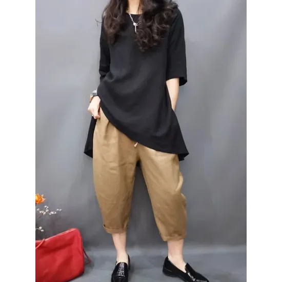Solid Color Half Sleeves Loose Round-Neck T-Shirts Tops Solid Color Half Sleeves Loose Round-Neck T-Shirts Tops