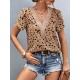 Printed Petal Sleeves Short Sleeves V-Neck T-Shirts Tops Printed Petal Sleeves Short Sleeves V-Neck T-Shirts Tops
