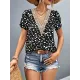 Printed Petal Sleeves Short Sleeves V-Neck T-Shirts Tops Printed Petal Sleeves Short Sleeves V-Neck T-Shirts Tops