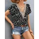Printed Petal Sleeves Short Sleeves V-Neck T-Shirts Tops Printed Petal Sleeves Short Sleeves V-Neck T-Shirts Tops
