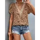 Printed Petal Sleeves Short Sleeves V-Neck T-Shirts Tops Printed Petal Sleeves Short Sleeves V-Neck T-Shirts Tops