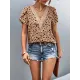 Printed Petal Sleeves Short Sleeves V-Neck T-Shirts Tops Printed Petal Sleeves Short Sleeves V-Neck T-Shirts Tops